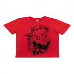 Animal totem camiseta manga corta algodón orgánica león rojo para niños