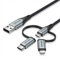 Vention CQJHF Cable USB Macho a USB-C Macho / MicroUSB Macho / Lightning Macho 1m Gris