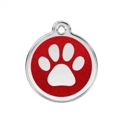 Placa identificativa Purpurina Huella perro Rojo para perros
