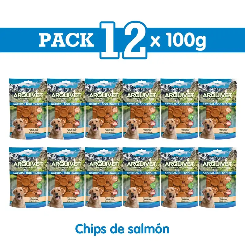 Chips de Salmon 100g Snack para perros, Unidades 12 unidades