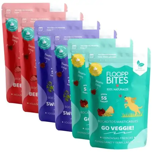 FlooppBITES soft snacks naturales pack de 3 sabores para perros