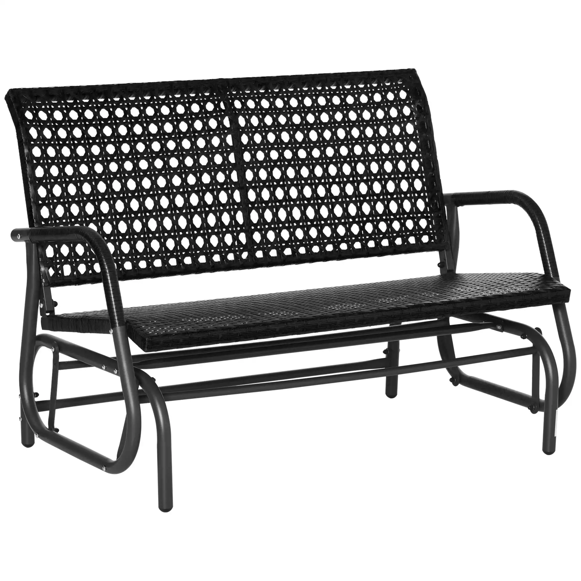 Outsunny Mecedora de Ratán de 2 Plazas Banco Balancín de Jardín con Balanceo Ergonómico y Marco de Metal para Terraza Balcón Exterior Patio Hotel Carga 220 kg 120x70x84 cm Negro