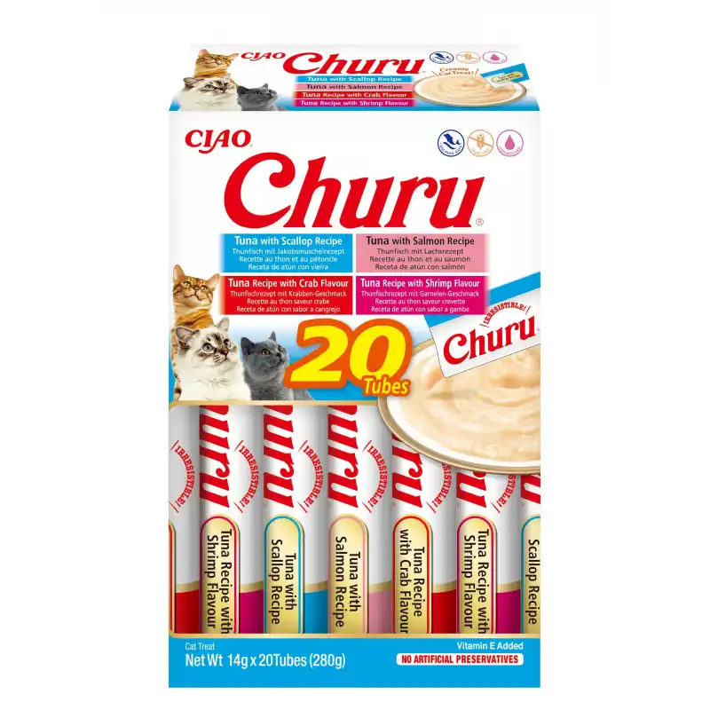 20x14gr Pack Churu para gato adulto Pure Mix de Atún Con Marisco