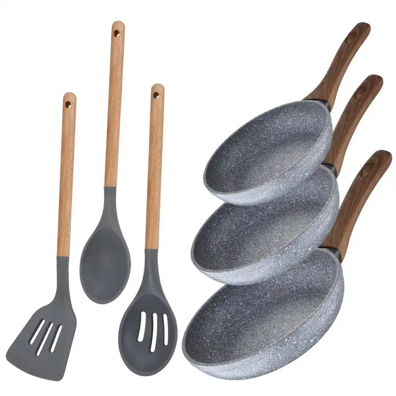 San Ignacio Daimiel Set 3 Sartenes de Aluminio 22/26/28cm + 3 Utensilios de Cocina