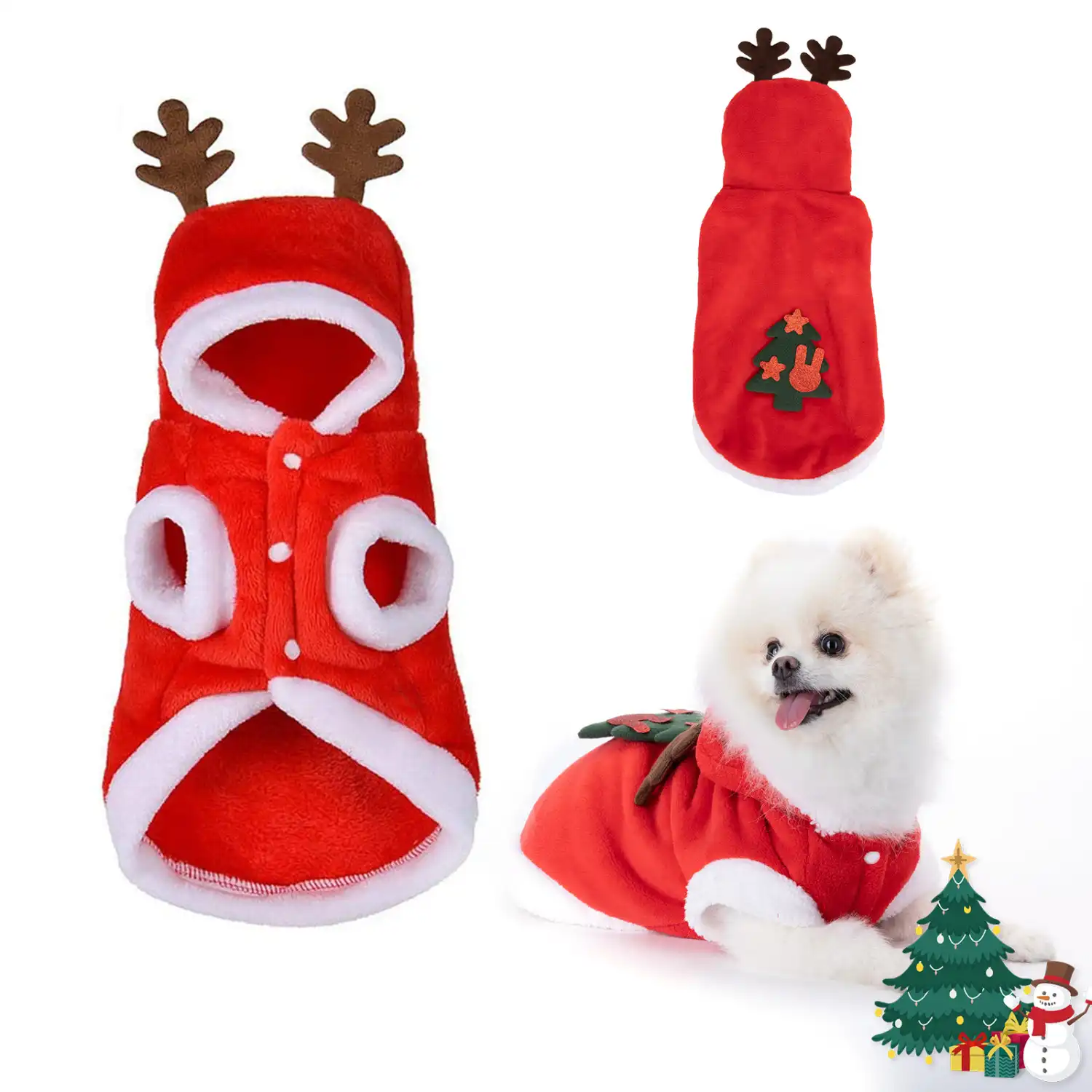 Nobleza - Ropa Navideña para Perro, Chaqueta con Capucha para Perro, Sudadera con Capucha, Invierno Cálido Otoño Invierno Mascota Reno Ropa de Algodón, Abrigo Traje de Fiesta de Disfraces de Navidad