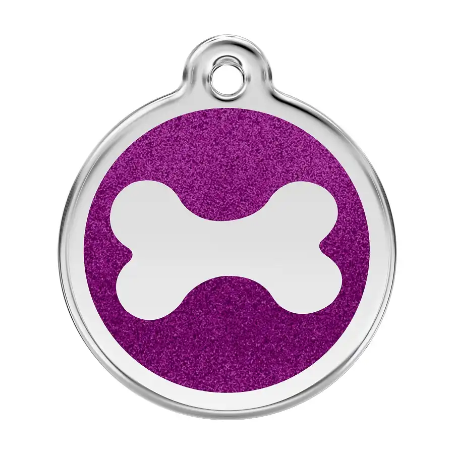 Placa identificativa Purpurina Hueso Morado para perros