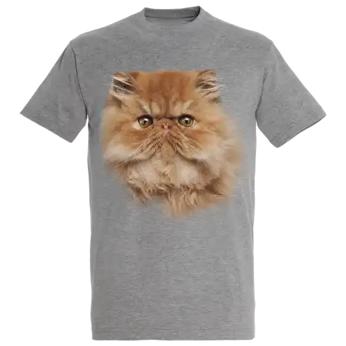 Camiseta unisex gris con estampado de gato persa