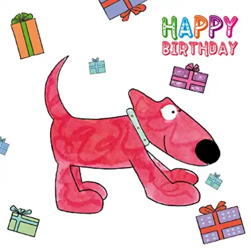 Tarjeta Dibujo Perro rojo 'Happy birthday'