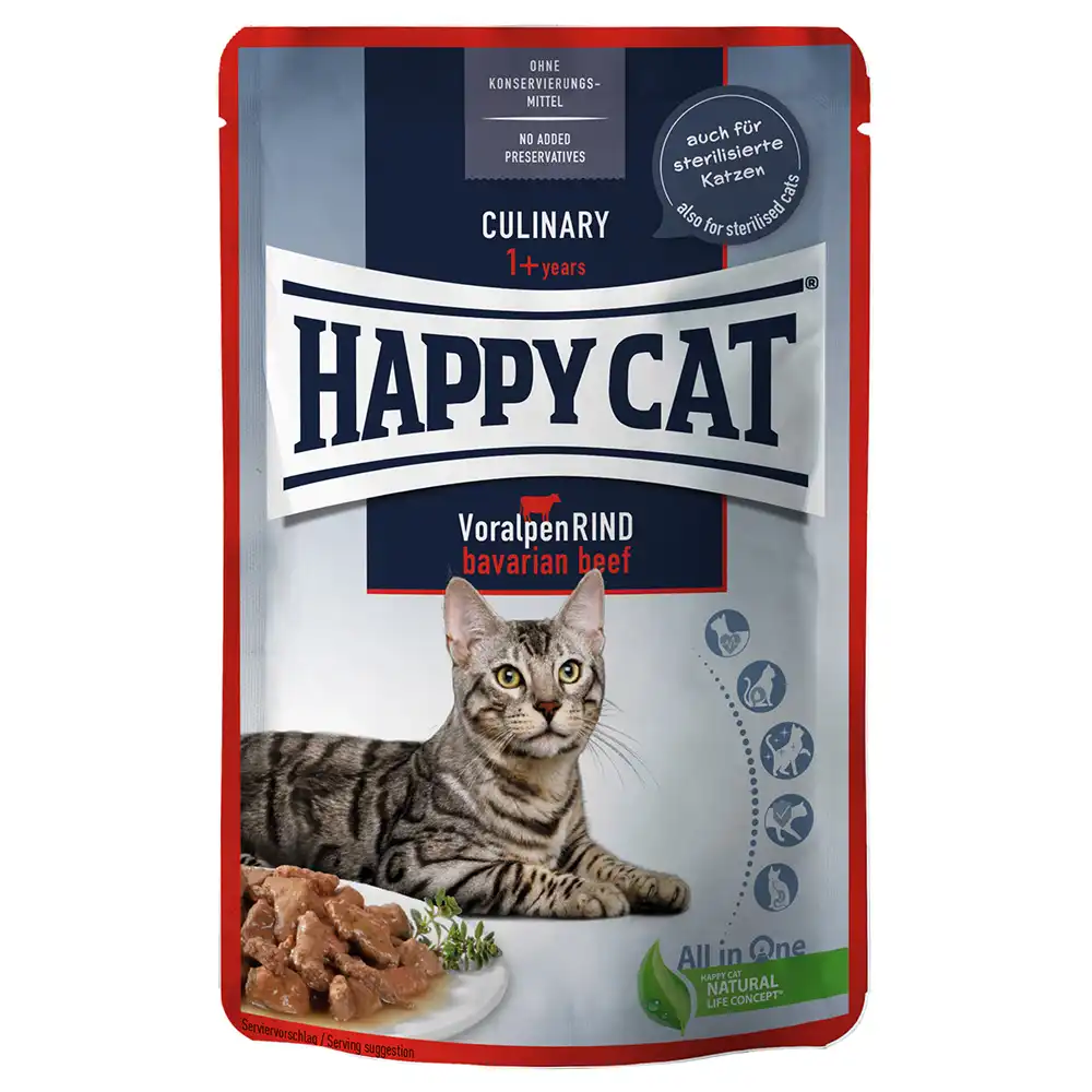 Happy Cat Pouch Carne en salsa 12 x 85 g  - Vacuno prealpino