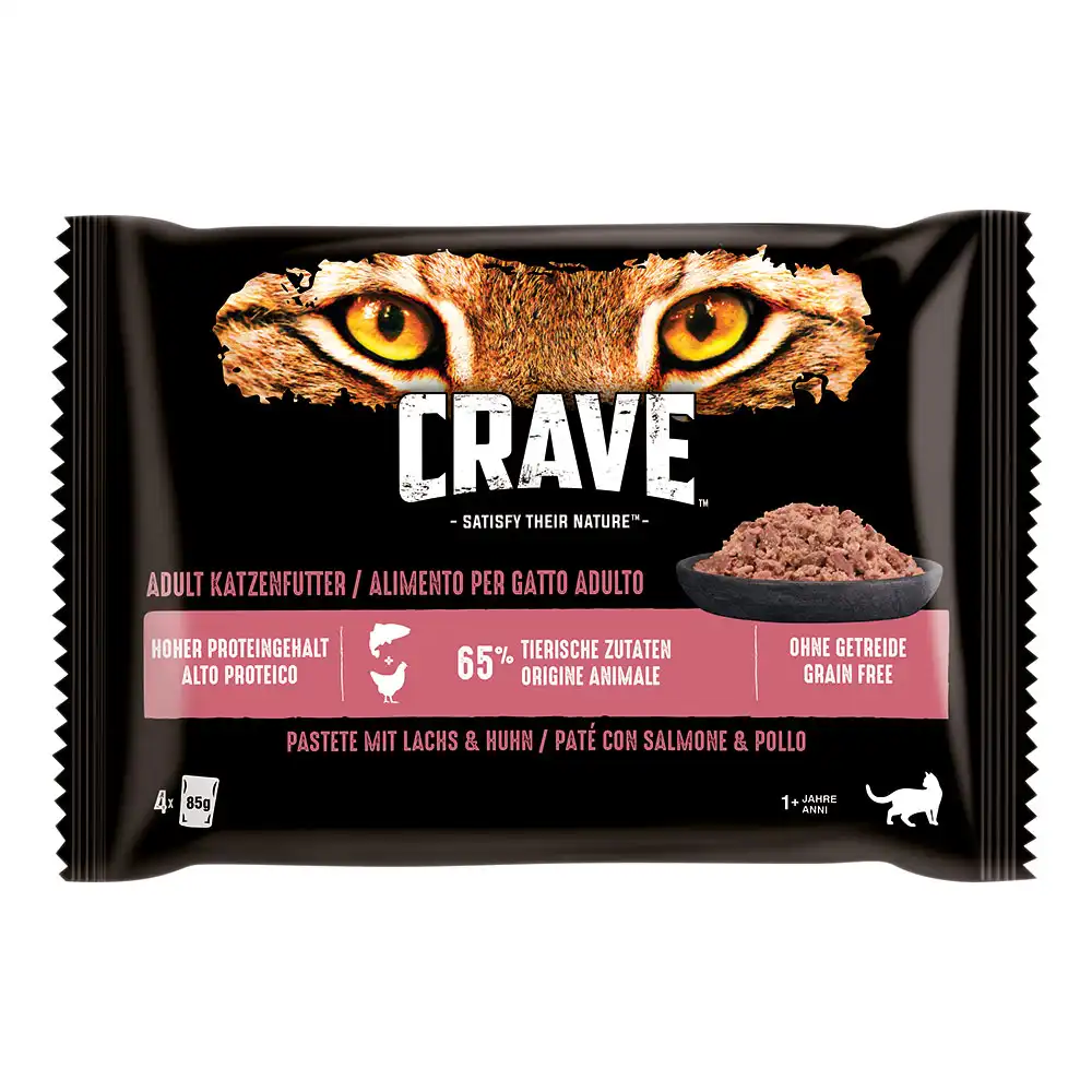 Crave 4 x 85 g en bolsitas para gatos - Pack mixto - Salmón y pollo