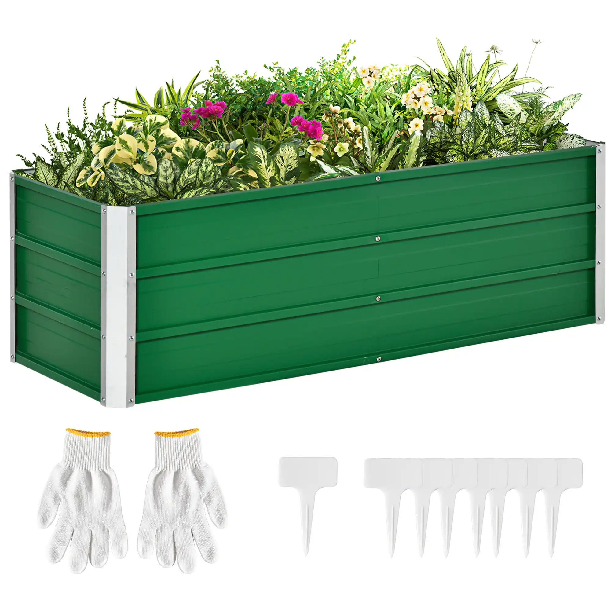 Outsunny Arriate de Jardín de Acero Incluye Guantes Huerto Urbano Jardinera Macetero Rectangular para Cultivos Plantas Flores para Terraza Balcón Exterior 125x47x40 cm Verde