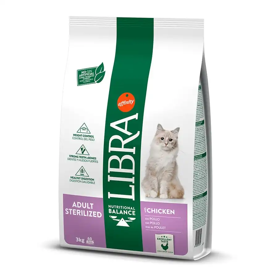 Pienso para gatos adultos esterilizados Libra pollo y cebada 3 Kg