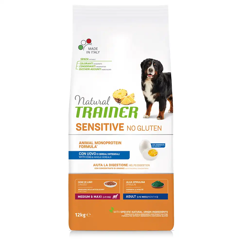 Natural Trainer Sensible Sin Gluten Adulto Mediano/Maxi Monoproteico con Huevos - 12 kg