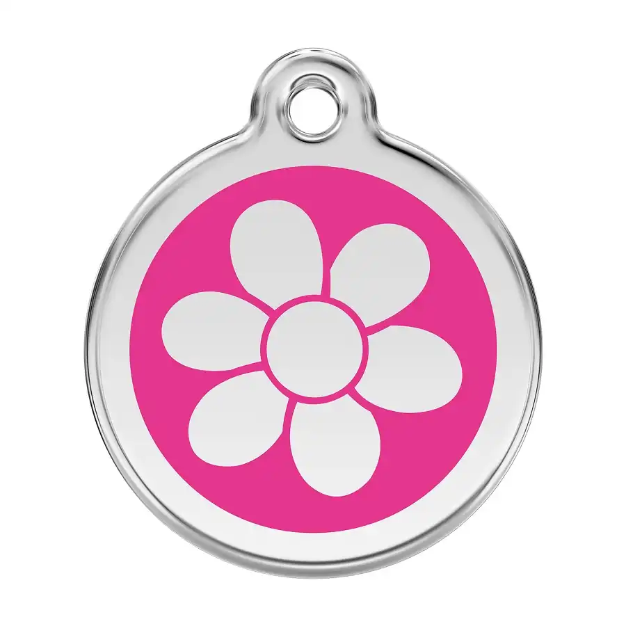 Placa identificativa Acero Inoxidable Esmalte Flor Rosa Fuerte para perros