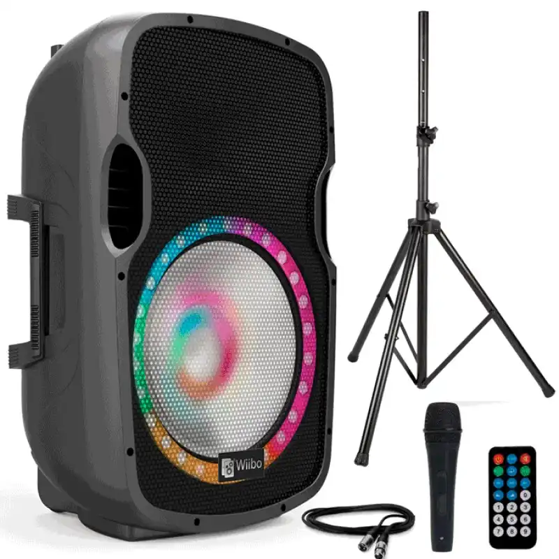 Wiibo Festa 15BT Altavoz Activo Profesional 600W Pico Bluetooth + Soporte + Cable + Micrófono