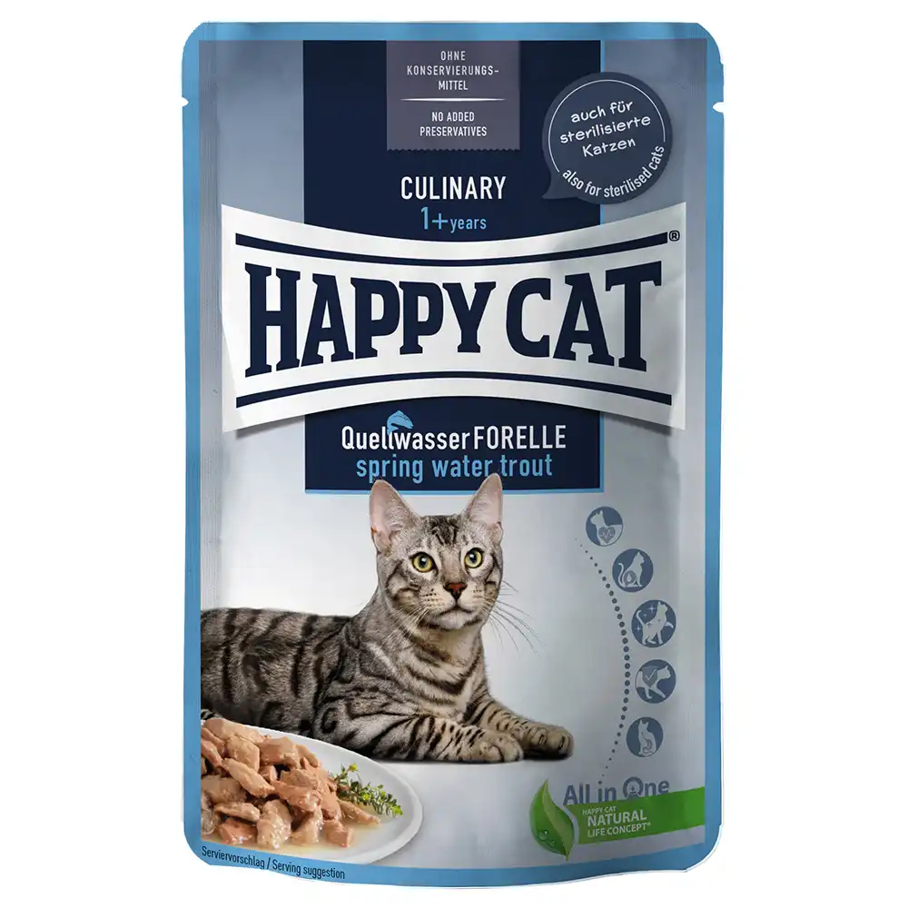 Happy Cat Pouch Carne en salsa 12 x 85 g  - Trucha de agua de manantial