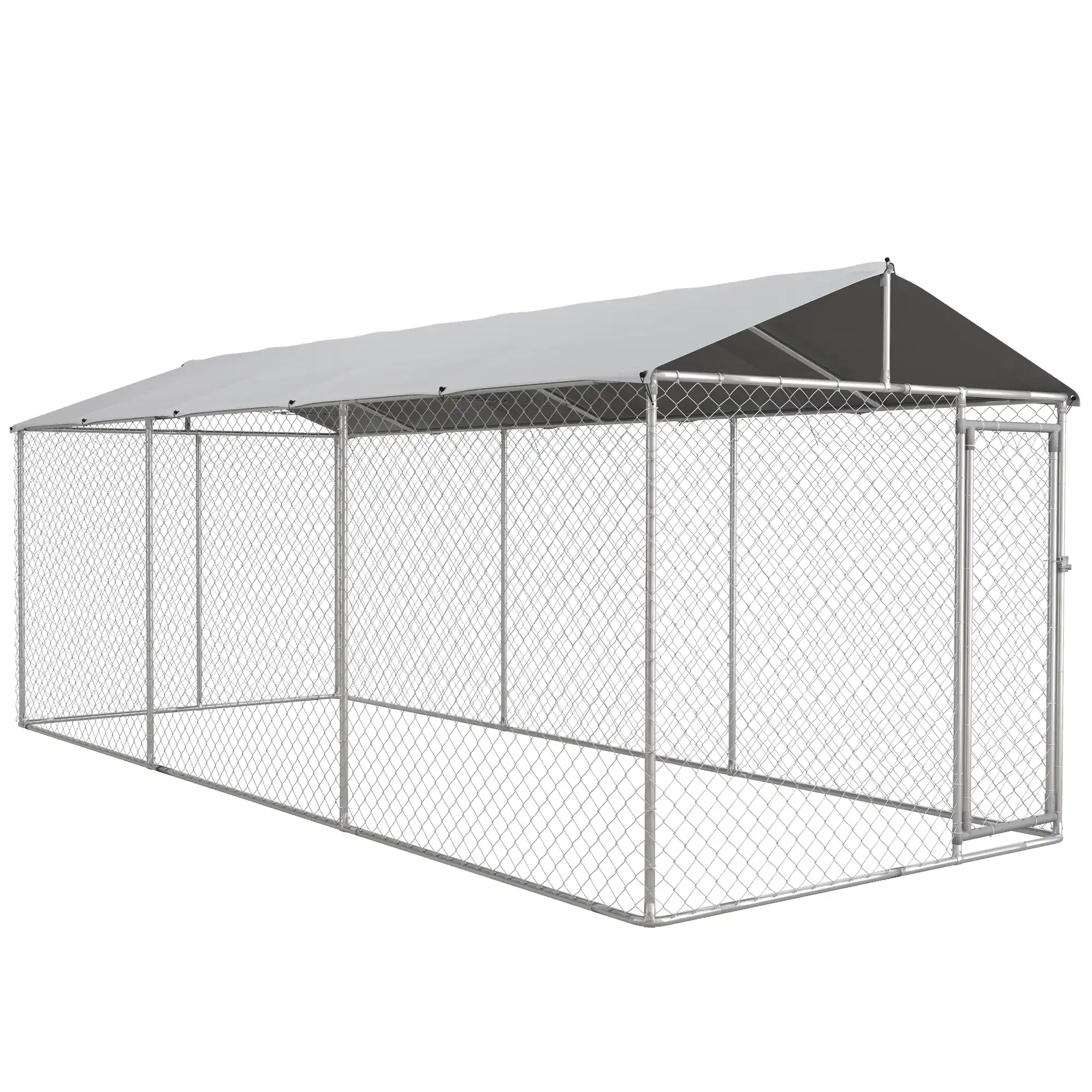 PawHut Perrera Jaula de Exterior para Perros Parque para Perros con 1 Puerta Marco de Acero Toldo Impermeable y Anti-UV 600x230x230 cm Plata