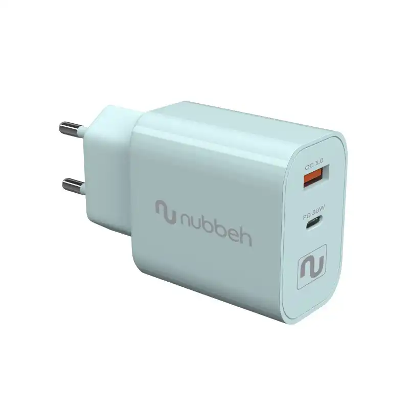 Nubbeh Booth Cargador Pared PD USB-C 30W Quick Charger 3.0 Turquesa