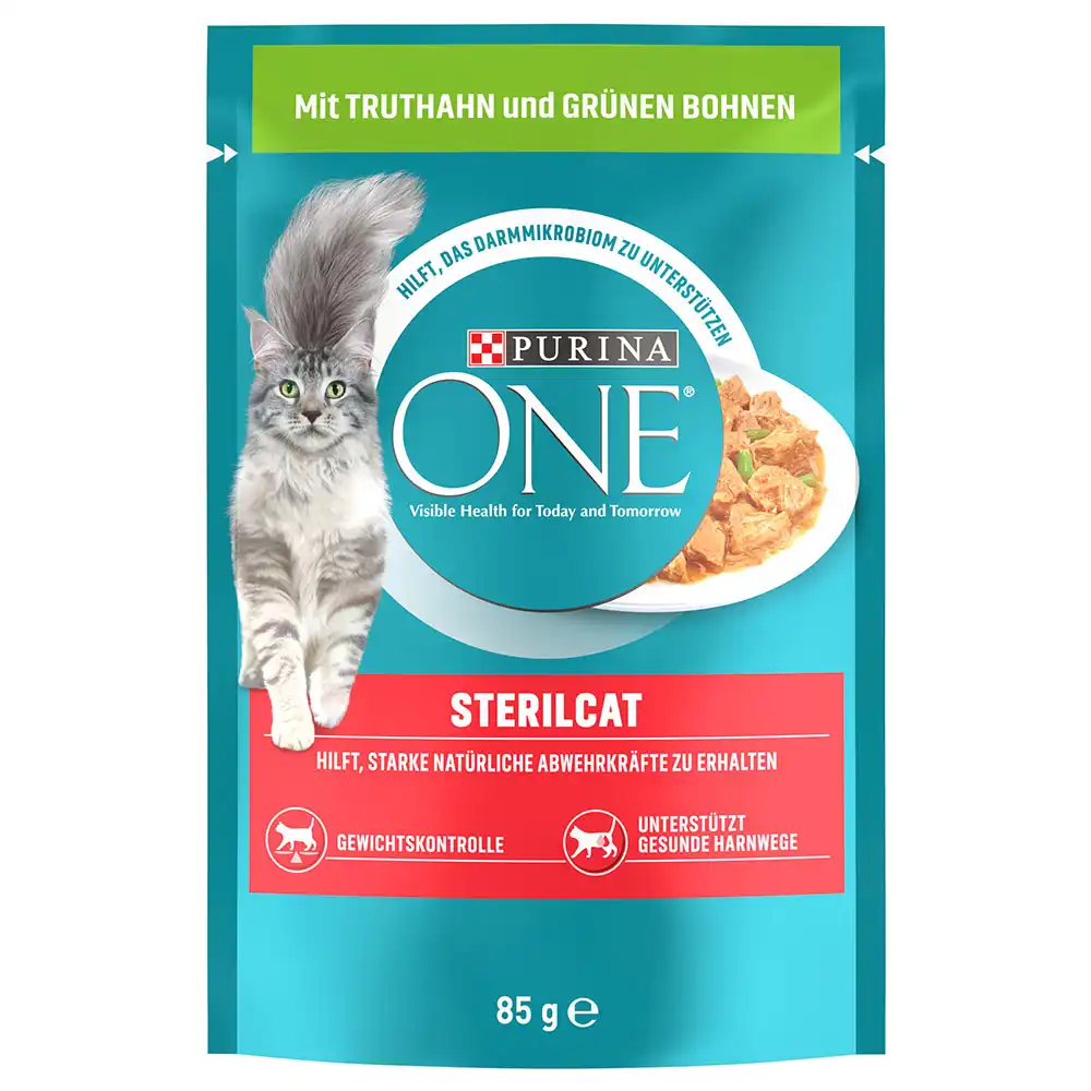 Purina ONE Gatos esterilizados comida húmeda en sobres - 26 x 85 g - Con pavo y judías verdes