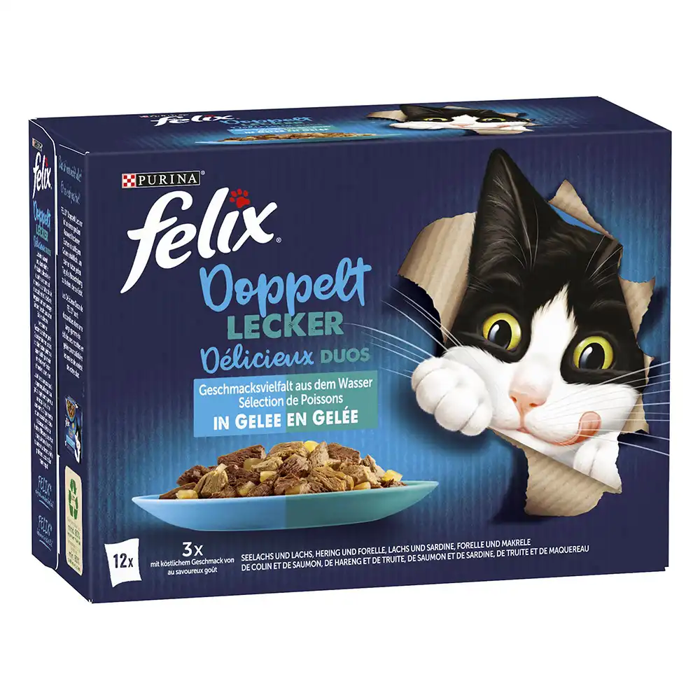 Felix Fantastic Doblemente Bueno 12 x 85 g - Carbonero y salmón, salmón y sardinas, arenque y trucha, trucha y caballa