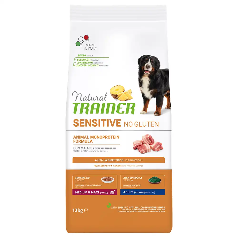 Trainer Natural Sensible Sin Gluten Adulto Mediano/Maxi con Cerdo - 12 kg