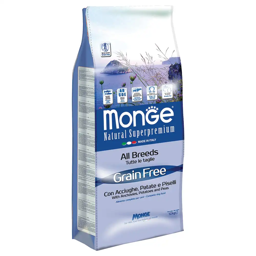 Monge BWild Grain Free All Breeds Adulto Anchoas, Patatas y Guisantes - 12 kg