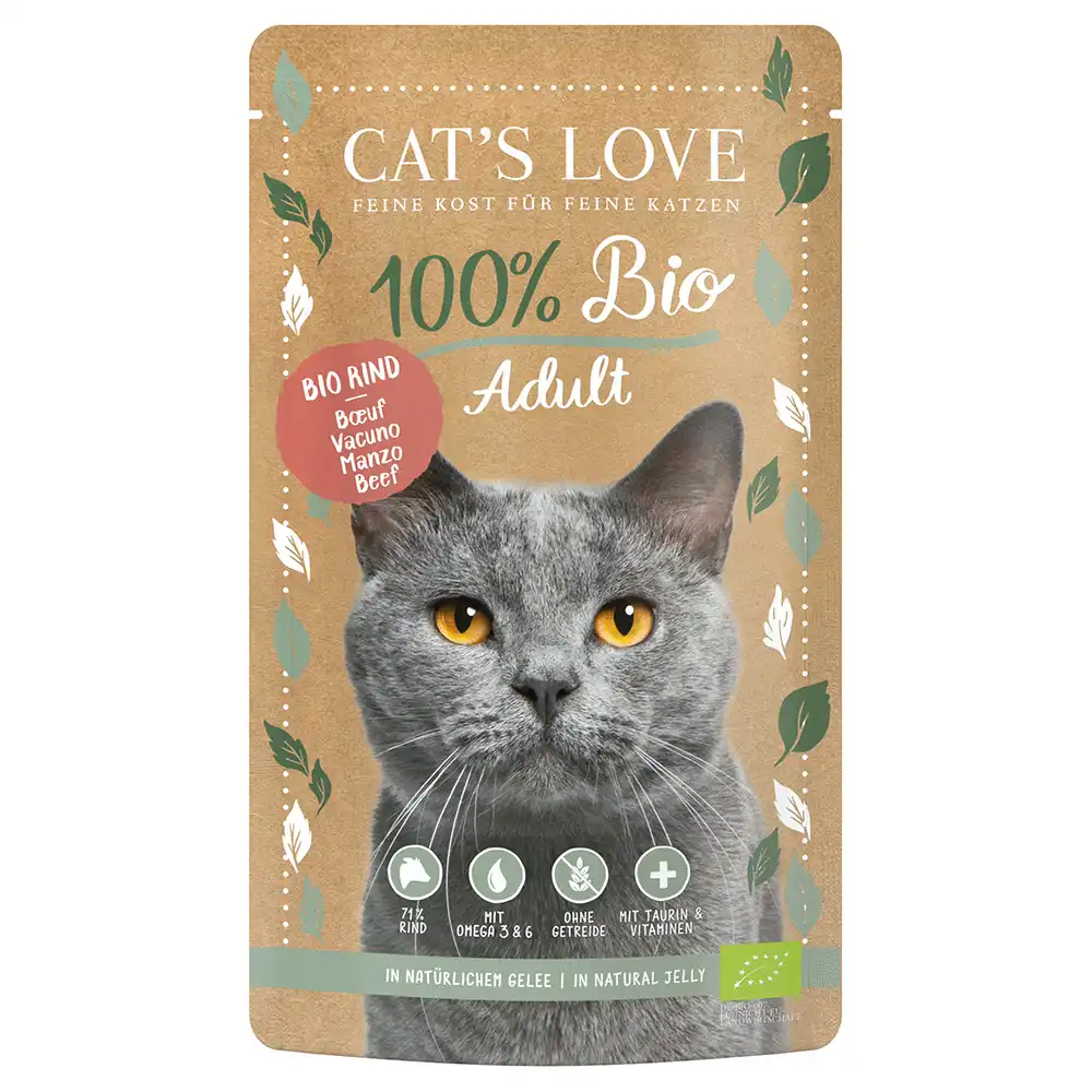 Cat's Love Bio 6 x 100 g comida húmeda ecológica para gatos - Vacuno