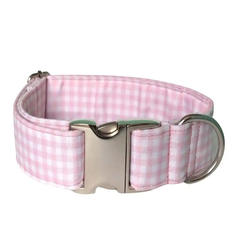 Collar para perro "Vichy pink" T.S/hebilla metálica/ Color rosa