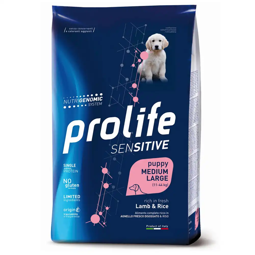 Prolife Sensitive Puppy Croquetas medianas/grandes de cordero y arroz para perros - 10 kg