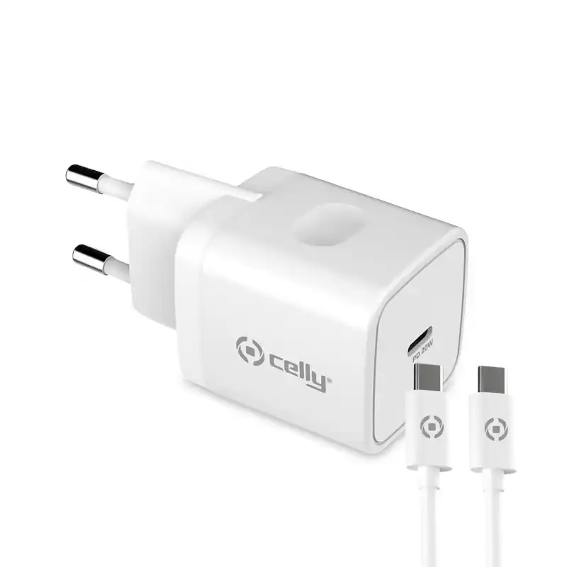Celly Pack Cargador de 20W USB-C y Cable USB-C Blanco