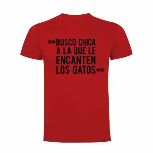 Camiseta hombre "Busco chica a la que la encanten los gatos" color Rojo