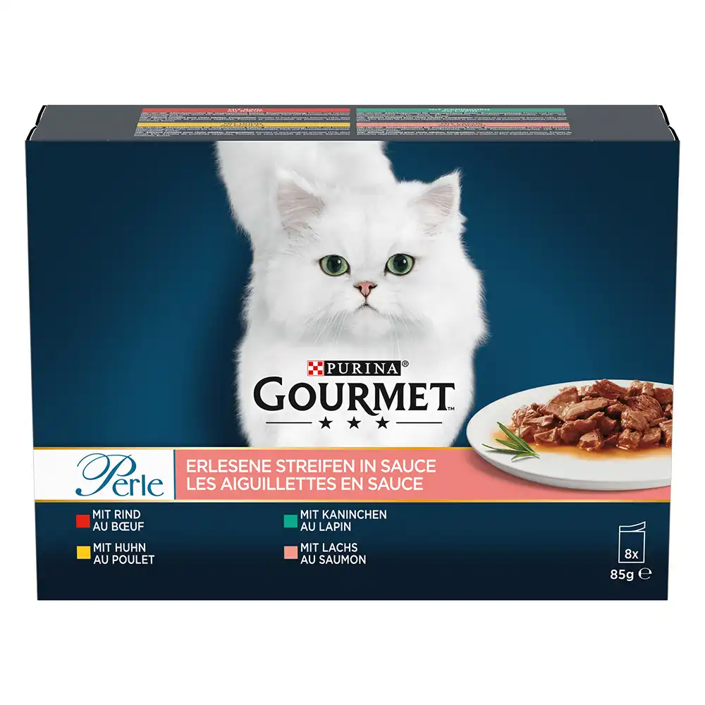 Gourmet Perle en sobres 8 x 85 g - Pack mixto - Vacuno, pollo, conejo y salmón