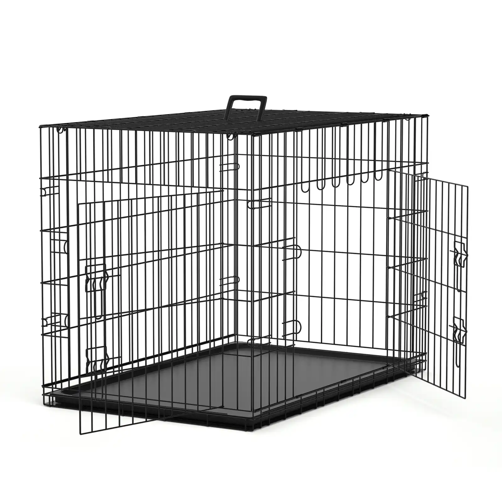 Nobleza - Jaula Metálica para Perros, 91x57x63.5cm,Jaula para Mascotas con 2 Puertas, Bandeja Base de Plástico Resistente a la Masticación y Asa de Transport - Negro