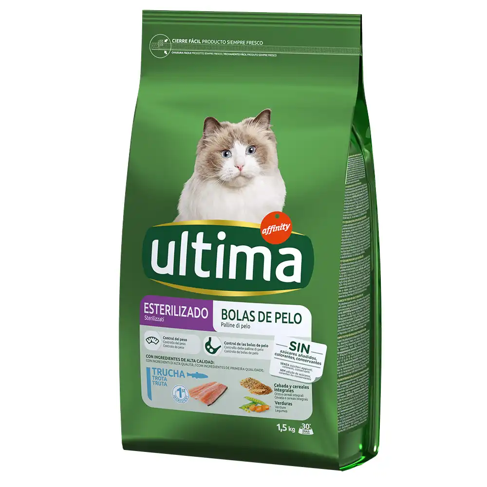 Ultima Feline Sterilized Hairball con trucha - 4,5 kg (3 x 1,5 kg)