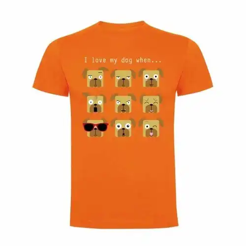 Camiseta hombre "I love my dog when..." color Naranja