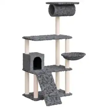 Rascador Para Gatos Con Postes De Sisal Gris Oscuro 131 Cm Vidaxl