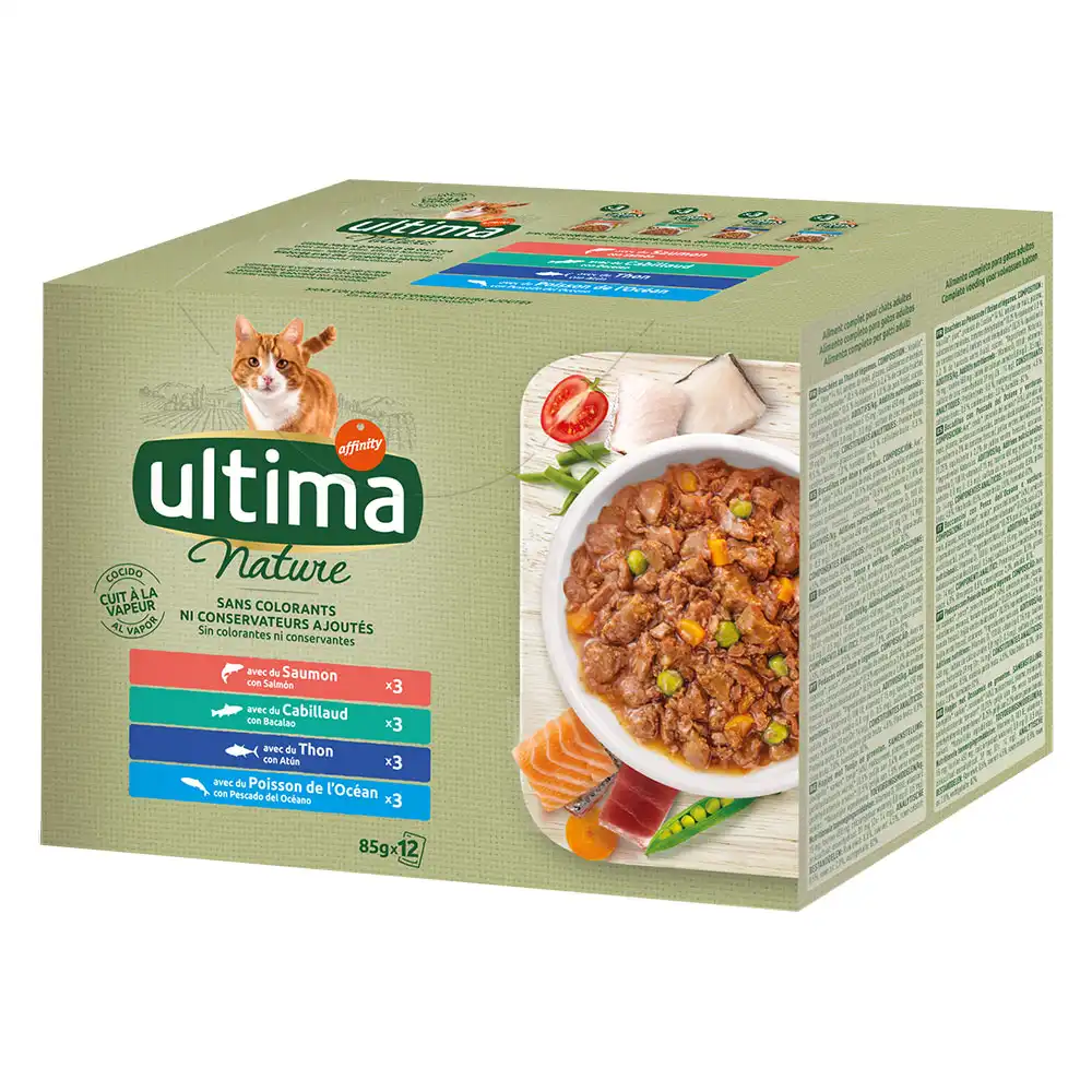 Ultima Nature comida húmeda para gatos - 48 x 85 g - Selección de pescado (salmón, atún,pescado del oceáno, bacalao)