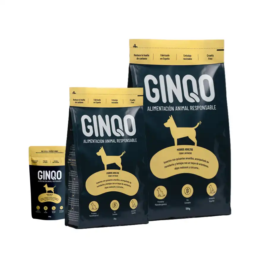 GINQO PERROS ADULTOS: HYPOALERGÉNICO, GRAIN FREE Y SOSTENIBLE. HECHO CON PROTEINA DE INSECTOS