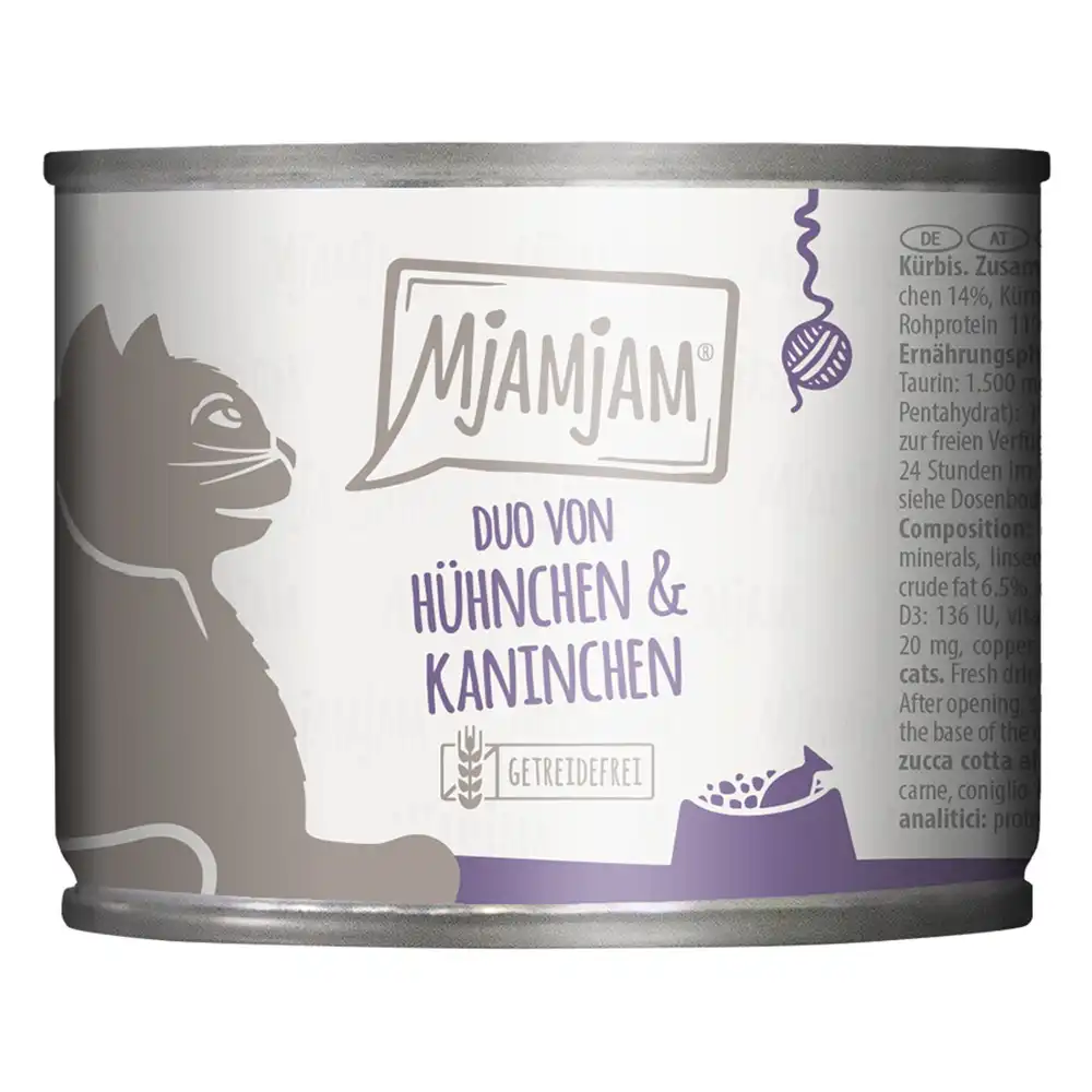 MjAMjAM Duo 6 x 200 g comida húmeda para gatos - Jugoso pollo y conejo con calabaza al vapor