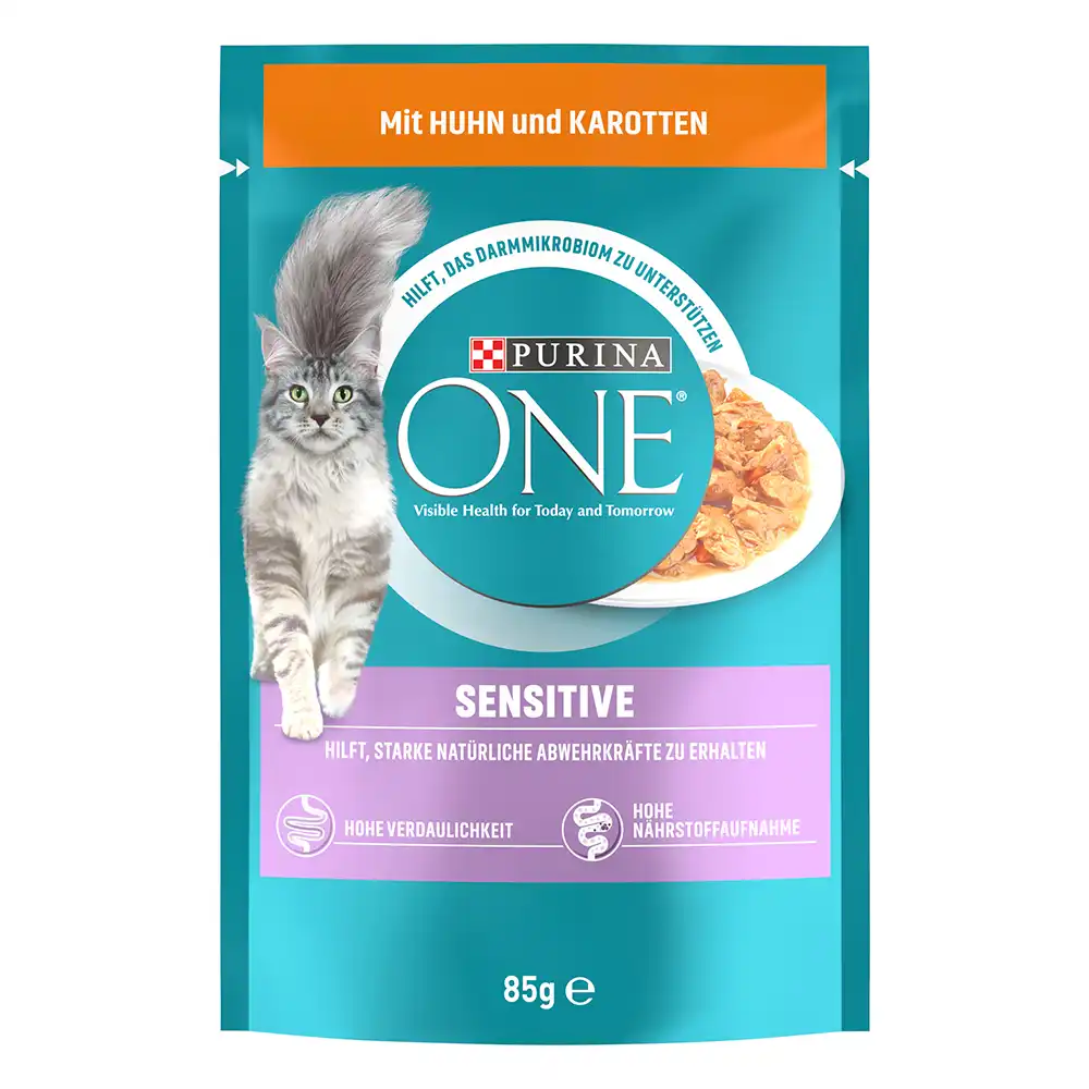 Purina ONE Gatos sensibles 6 x 85 g - Con pollo y zanahoria