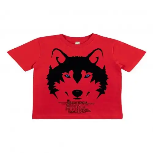 Animal totem camiseta manga corta algodón orgánico lobo rojo para niños