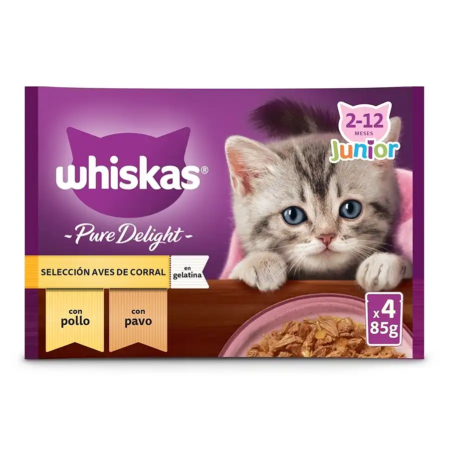 Whiskas Pure Delight Selección Aves Gelatina en Bolsita para Gatos Junior