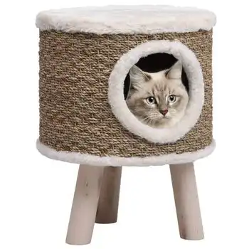 Casa Para Gatos Con Patas De Madera 41 Cm Hierba Marina Vidaxl