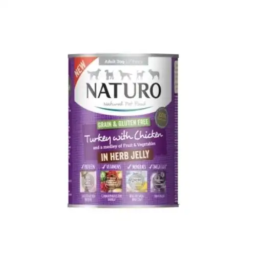 Naturo alimento húmedo natural lata de pavo y pollo para perros