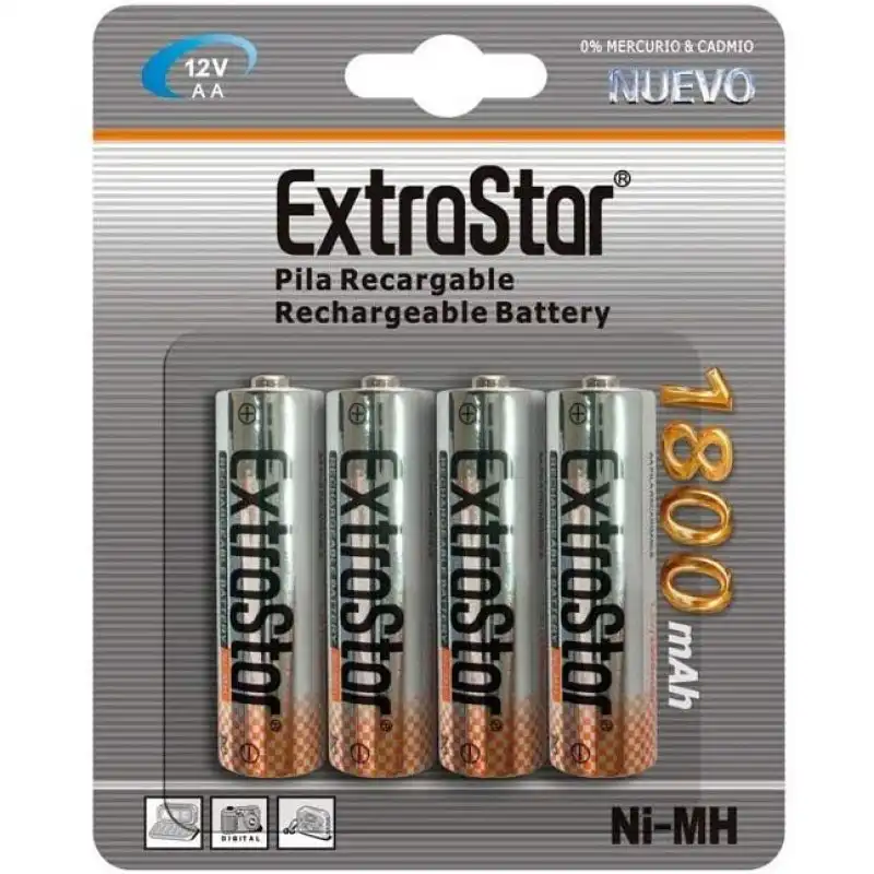 Extrastar Pack de 4 Pilas Recargables AA HR6 1800mAh