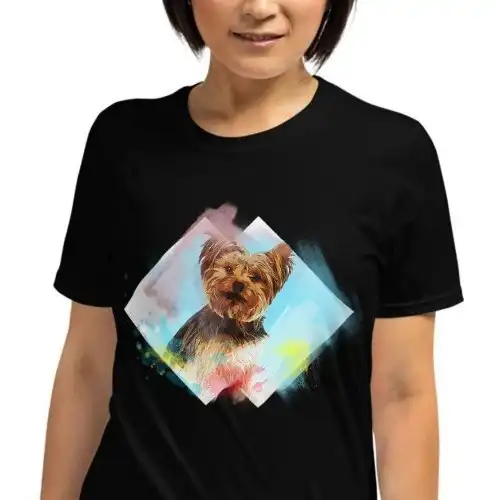 Mascochula camiseta mujer acuarela personalizada con tu mascota negra