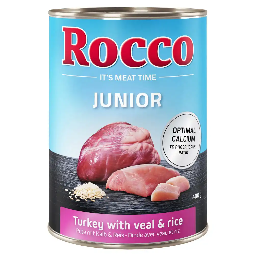 Rocco Junior 6 x 400 g - Pavo con corazón de ternera y arroz
