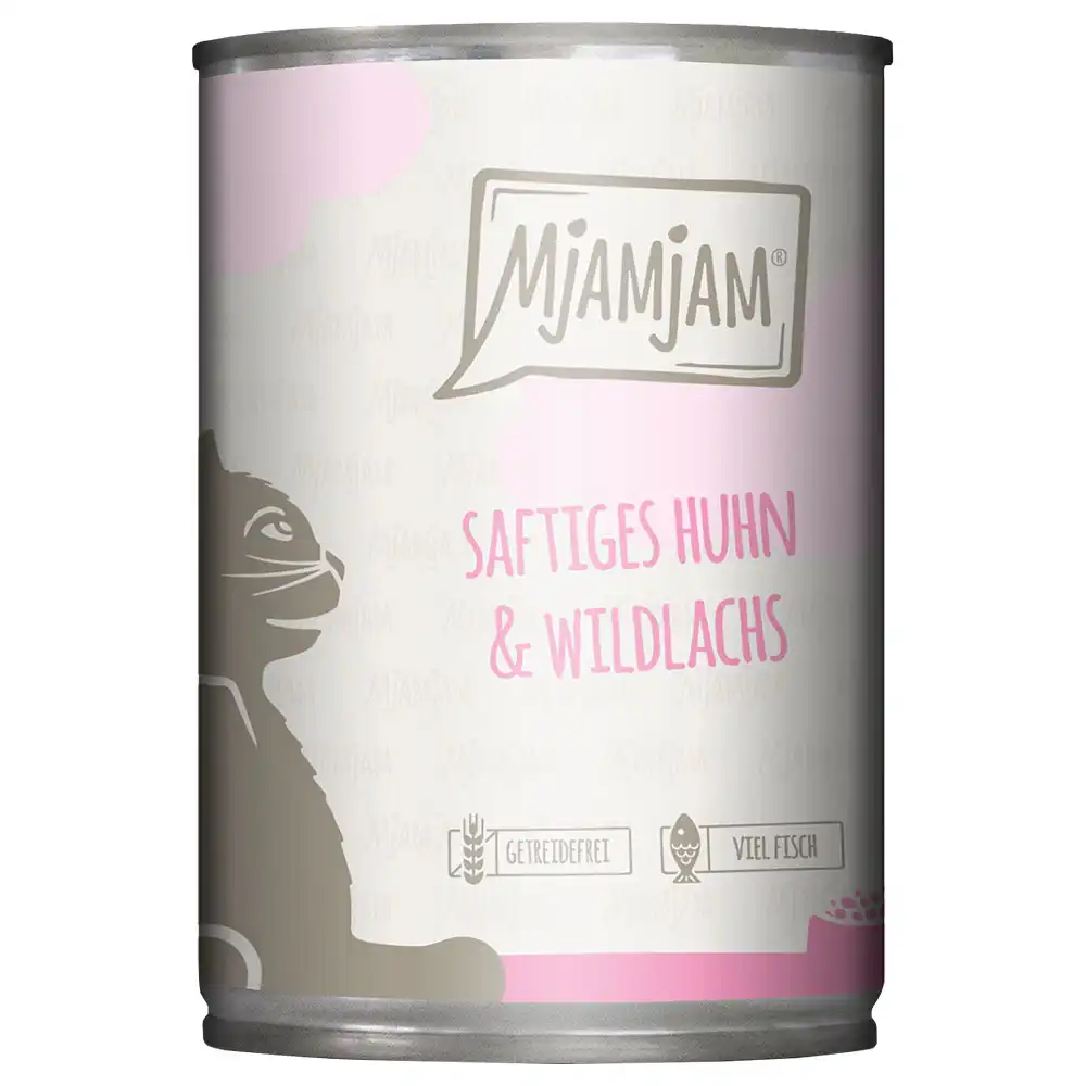 MjAMjAM comida húmeda para gatos 6 x 400 g - jugoso pollo con salmón salvaje