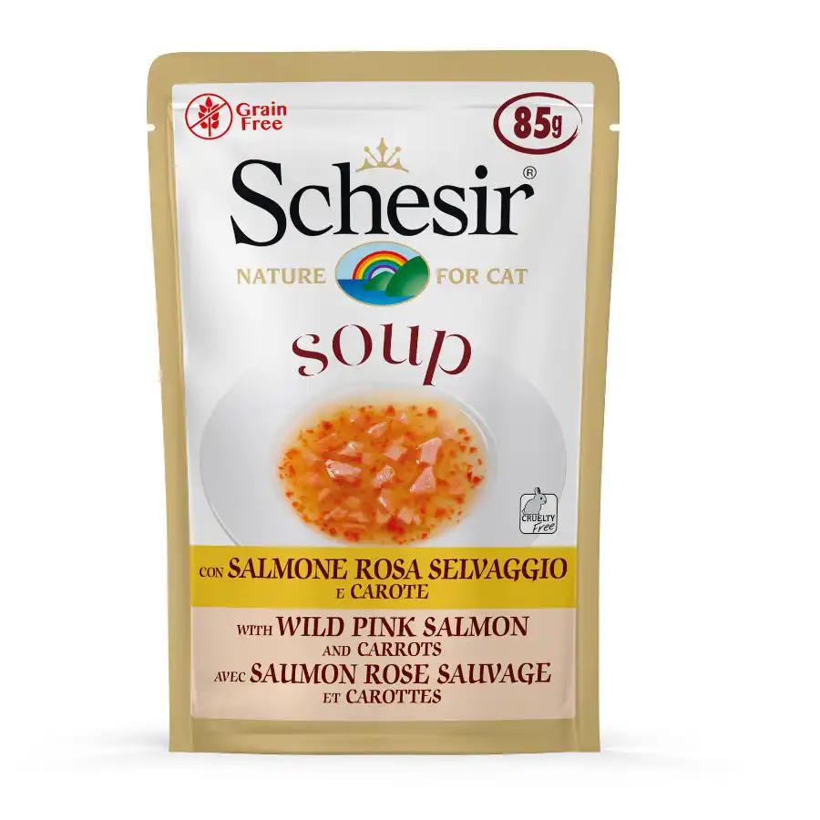 Schesir Sopa Gato Salmón Rosado Salvaje y Zanahorias 89 gr