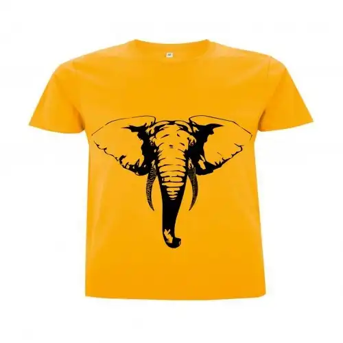 Animal totem camiseta elefante manga corta algodón orgánico amarillo para hombres